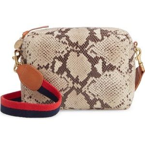 Clare V Snakeskin Embossed Leather Crossbody Bag